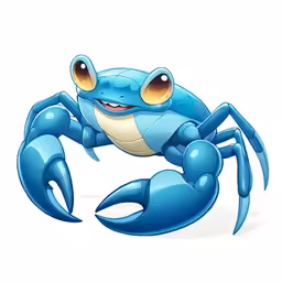 blue crab with big eyes, with its tail extended