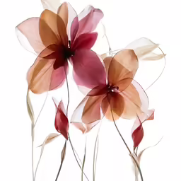 a floral arrangement of three flowers in shades of pink and orange