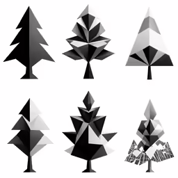 five different designs of different kinds of trees