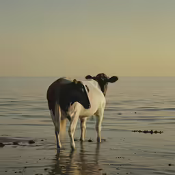 two cows standing next to each other in the water