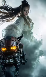 a woman on a motorcycle with her hair in the wind