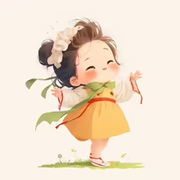 a little girl wearing an adorable outfit with green ribbons