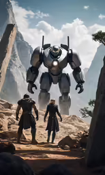 a large robot is walking across a desert landscape