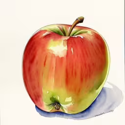 a watercolor drawing of an apple on a white background,an apple painting on paper with watercolor