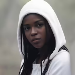 young woman in hoodie looking into the camera