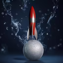 a rocket launching out from a cement ball