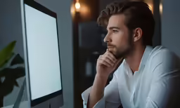 a man sitting in front of a computer screen