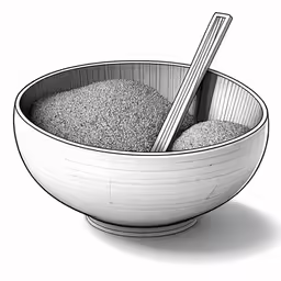 a large bowl with sand and spoon in it