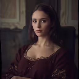 the young woman is posing for a picture in a medieval style outfit