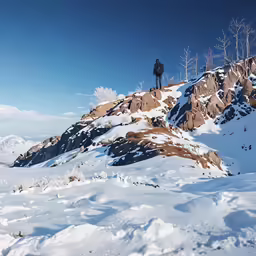 there is a man standing on top of a mountain