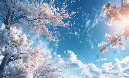 pink and white flowers on trees in the background