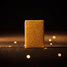 yellow square shaped food sitting on a floor