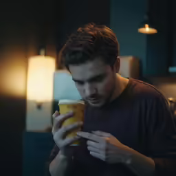 a man with a beard on a phone