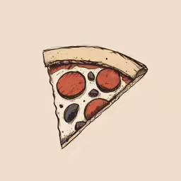 an illustration of pizza with pepperoni and black olives