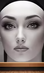 a futuristic female head with black and white makeup