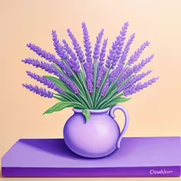 a painting of a purple vase on top of purple object