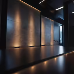 an empty room with a table and chairs in it