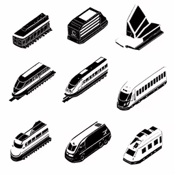 black and white train icons on white background