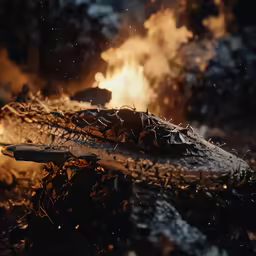 an image of a fire with burning wood