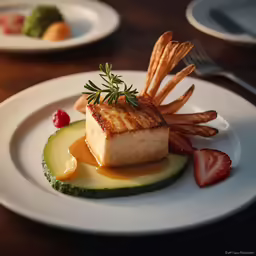 a white plate topped with fish and vegetables