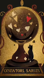 a black cat sits in the center of a circular object
