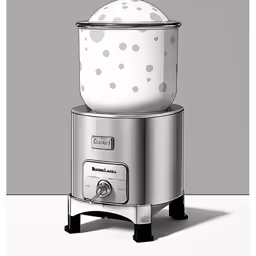 an illustration of a rice cooker in metallic and white