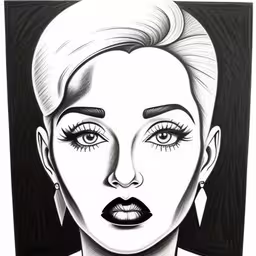 a black and white drawing of a female with large lashes,the painting depicts a female with very large lashes and dark lipstick,an ink drawing of a woman with dark makeup,a black and white image of a woman with her eyes closed,a woman
