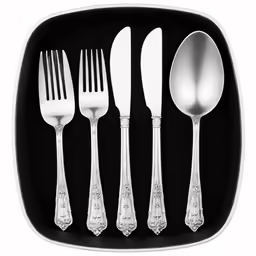 four forks, two spoons and one knife on a tray