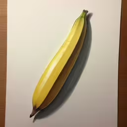 a banana on top of a white board on the wall,a banana is pictured laying on top of a white sheet,there is a banana on the card with the writing that says, it is yellow,a banana is sitting on a card with some paper underneath,an object that is a banana on a sheet