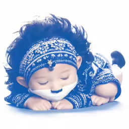 a baby wearing a bandana and sleeping