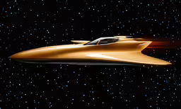 a shiny gold jet flying over stars in the night