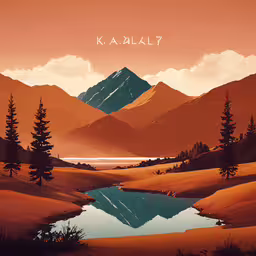 a digital painting of a beautiful landscape and mountains,mountains with trees and water on them