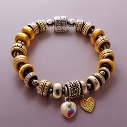 a bracelet with charms and a heart shaped charm,a bracelet with a colorful charm attached to it