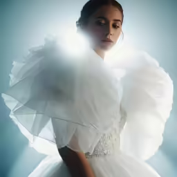 a woman in white with a dress and jacket