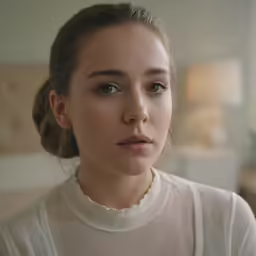 the woman is looking very sad with her eyes open