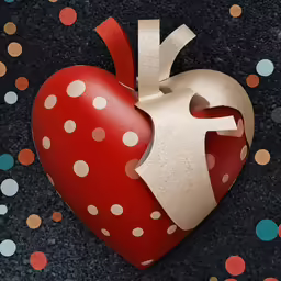 heart shaped object on black background with small circles