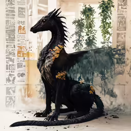 two big black dinosaurs standing next to each other