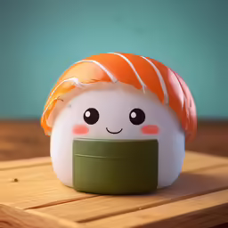 a stuffed animal that looks like someone has a sushi in his head