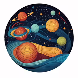 a circular painting with planets on a white background