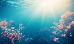 the sun shines brightly over an ocean reef