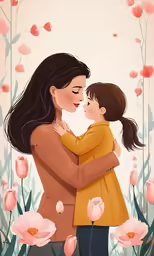 a cartoon drawing of a woman hugging a child
