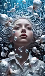a young girl is shown surrounded by small bubbles