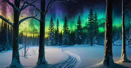 a forest filled with trees covered in snow