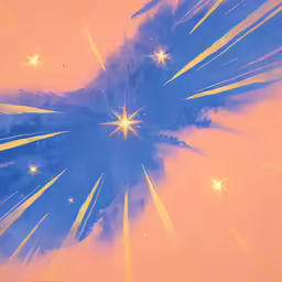 an abstract painting with stars and a star burst