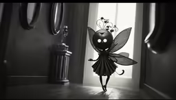 a little toy doll is standing in a room