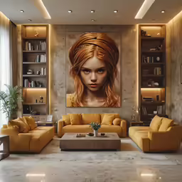 a woman is depicted in this modern living room