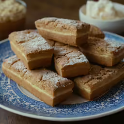 a plate with short pieces of bread on it