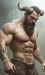 an image of a man with a long beard wearing horns