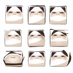 six square photos have various faces on them