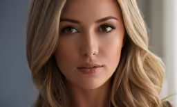 the beautiful blonde girl is looking into the camera